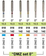Набор алмазных боров "DMZ Set 0", "ДиаМилл циркон", угол 0°, для обработки циркония, 6 шт.