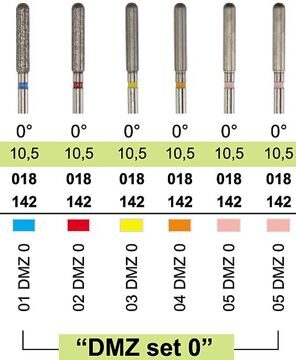 Набор алмазных боров "DMZ Set 0", "ДиаМилл циркон", угол 0°, для обработки циркония, 6 шт.